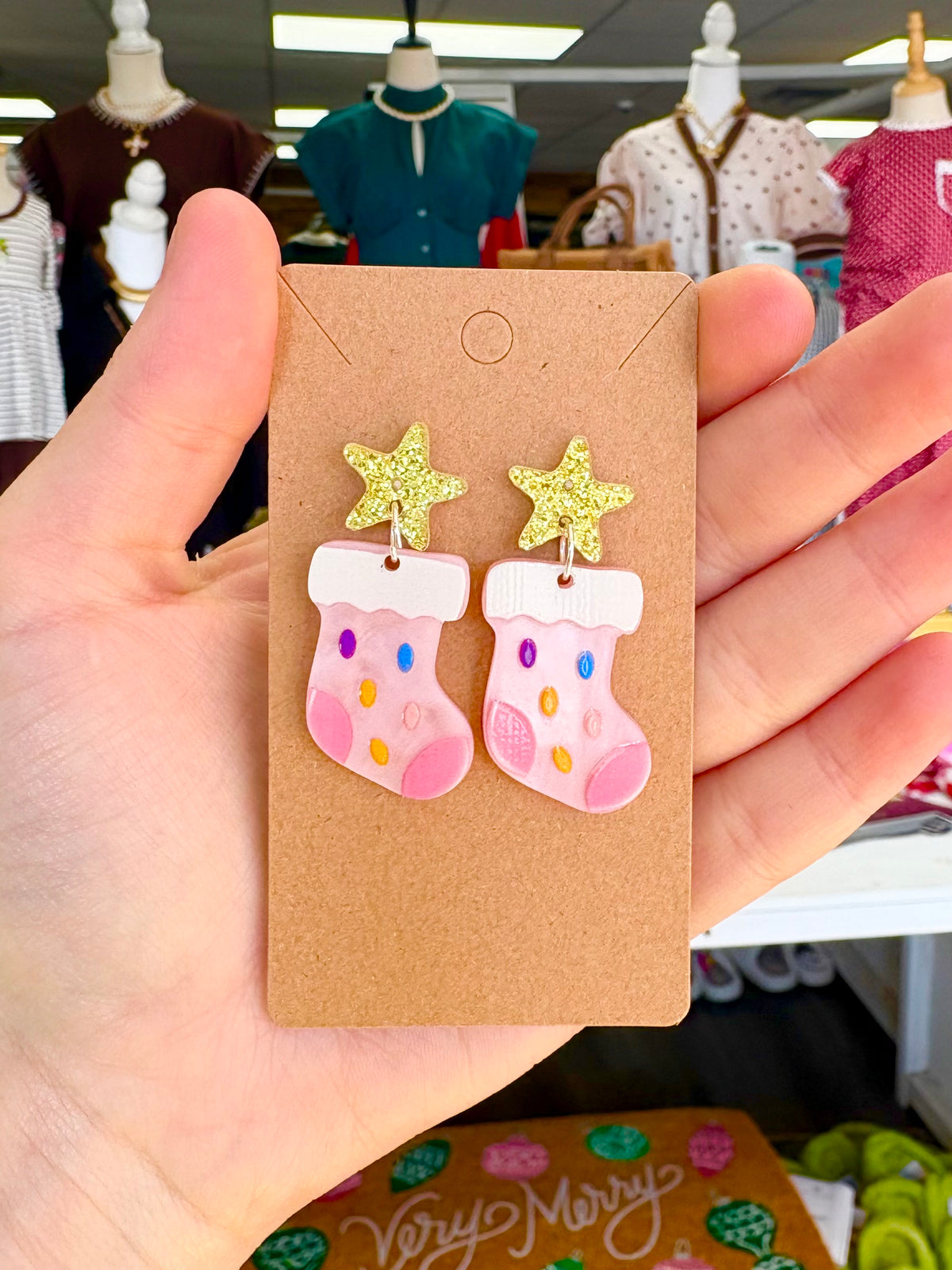 KK Christmas Pink/Multi Stocking Earrings