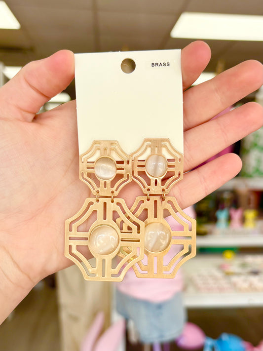 Beige Cat Eye Design Earrings