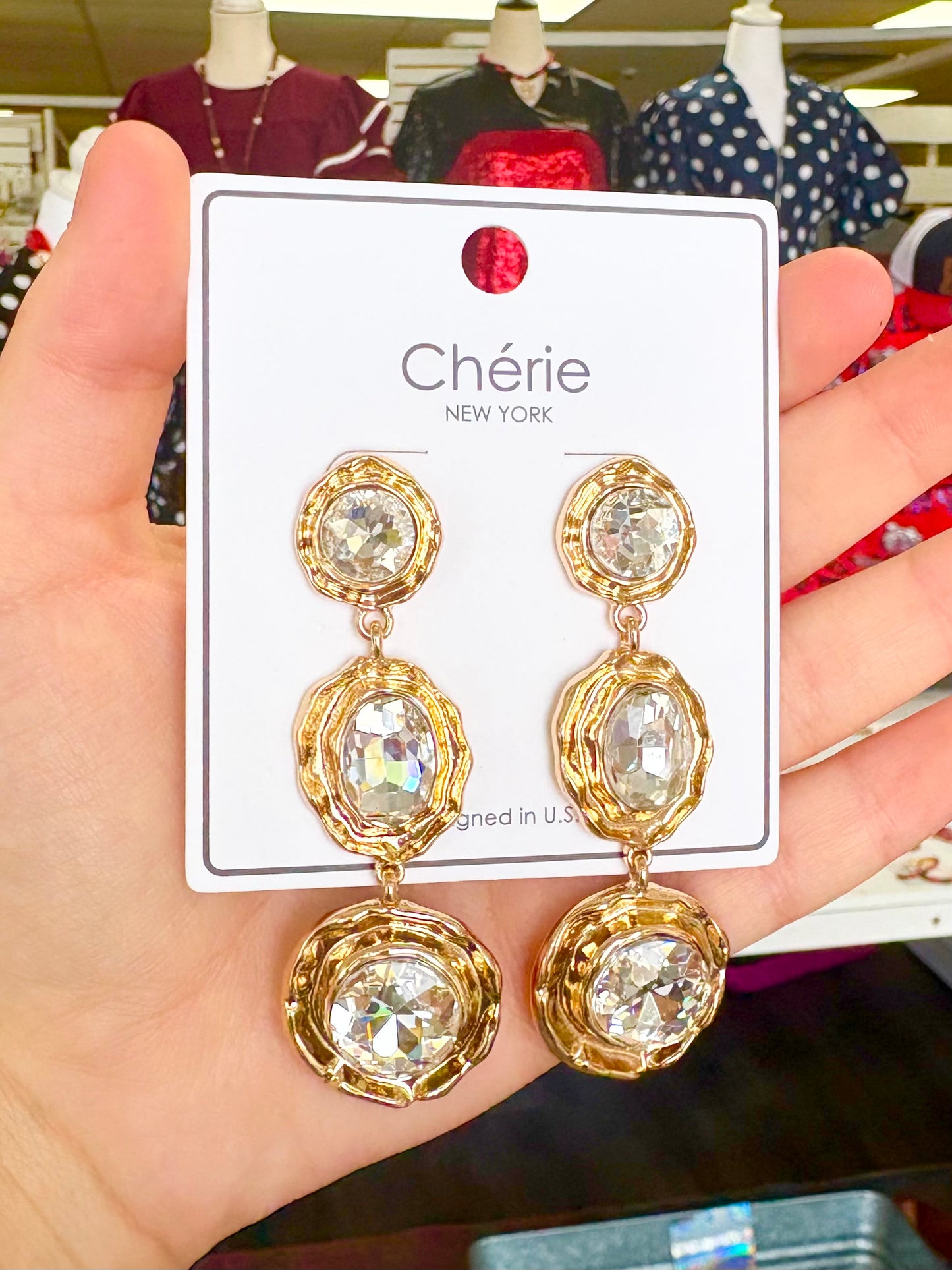 Gold/Rhinestone Drop Dangle Earrings