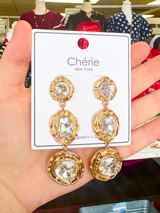 Gold/Rhinestone Drop Dangle Earrings