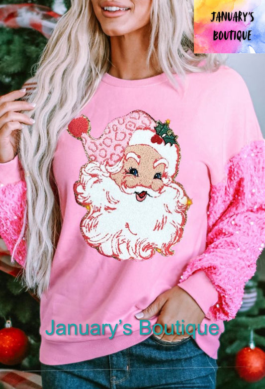Women’s Sequin Santa Patch Top