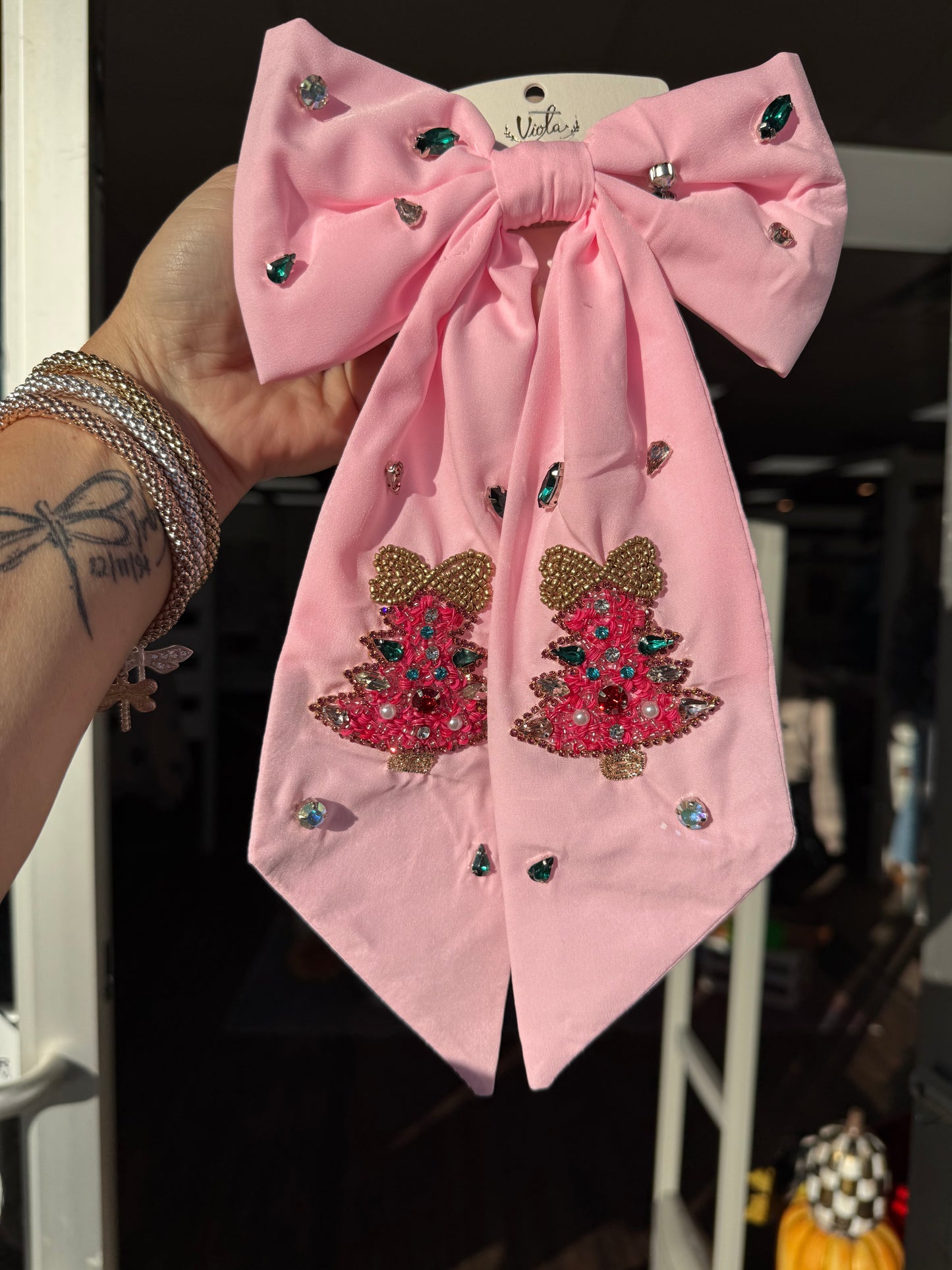 Pink Sequin Christmas Tree Hairbow