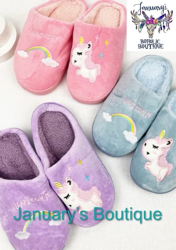 Kids Unicorn and Rainbow Slippers One-Size