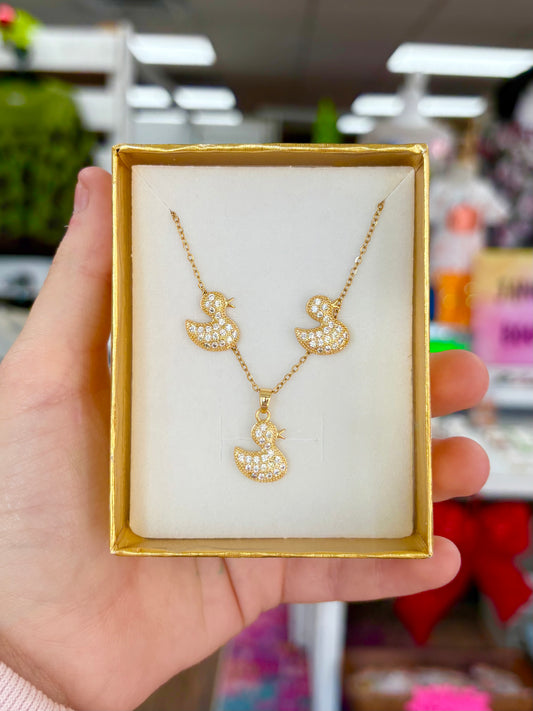 KK Gold Duck Earrings/Necklace Set