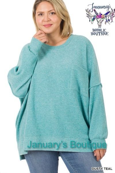 Women's Dusty Teal Plus Oversized Sweater