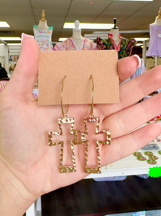 KK Gold Hammered Cross Hoop Earrings