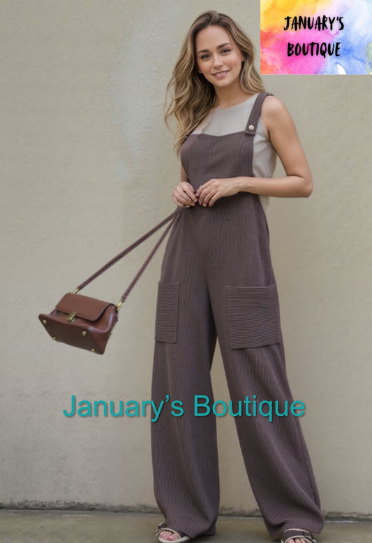 Women’s Brown Ribbed Jumpsuit