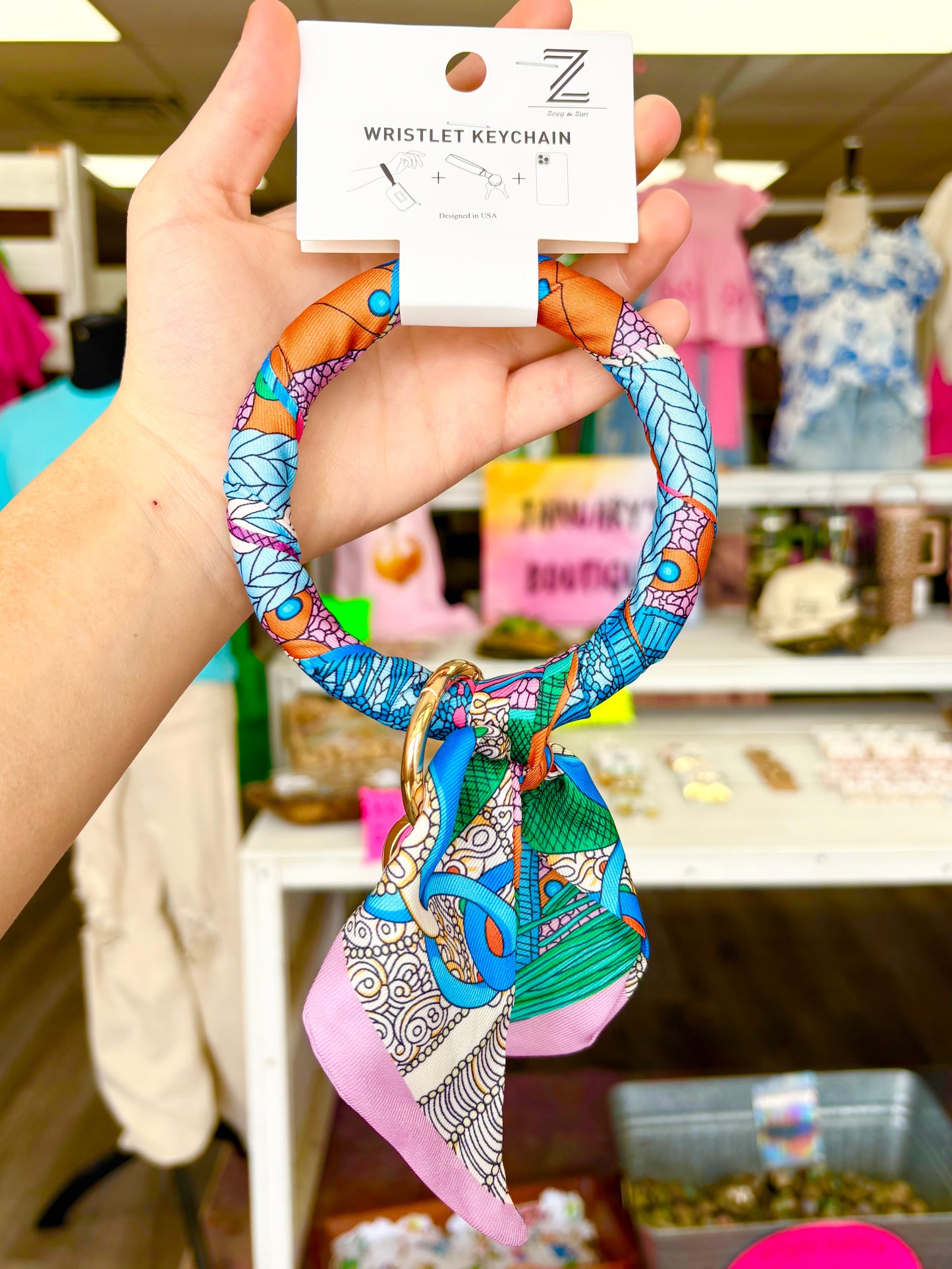 KK Blue/Multi Pattern Scarf Wristlet