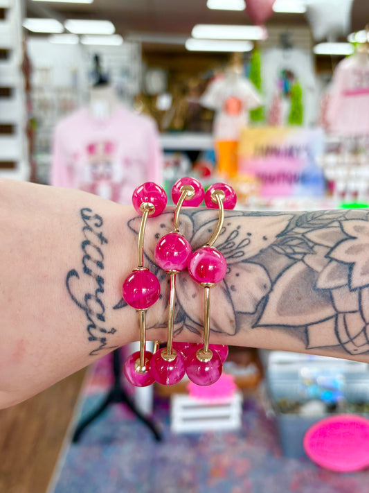 Gold Pink Beaded Accent Bracelets