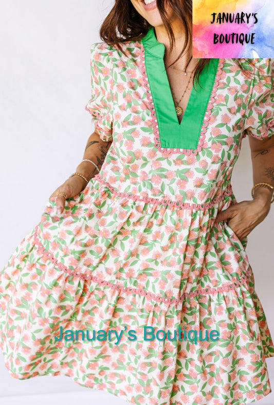 Women’s Pink & Green Floral Dress
