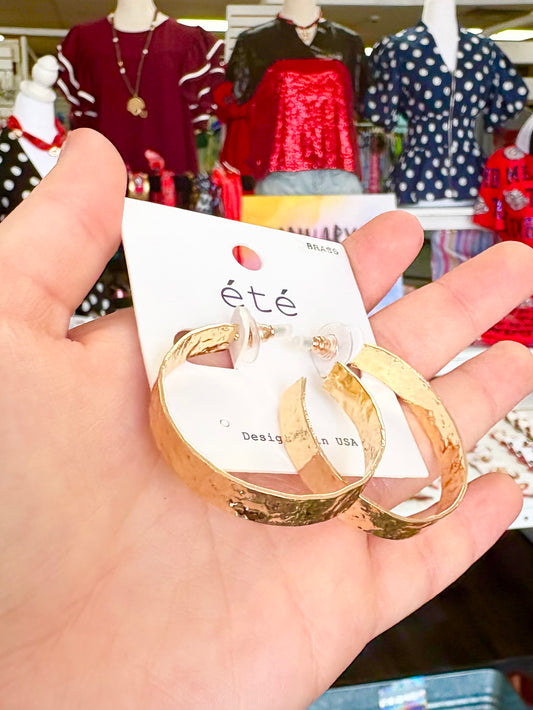 Gold Hammered Thin Hoops