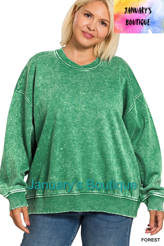 Women’s Plus Acid Washed Pullover~Green