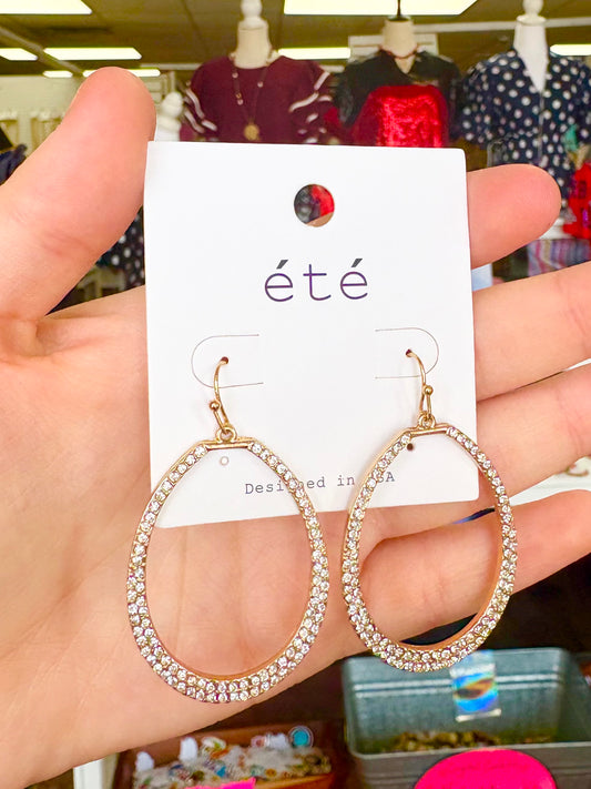 Matte Gold Rhinestone Drop Earrings