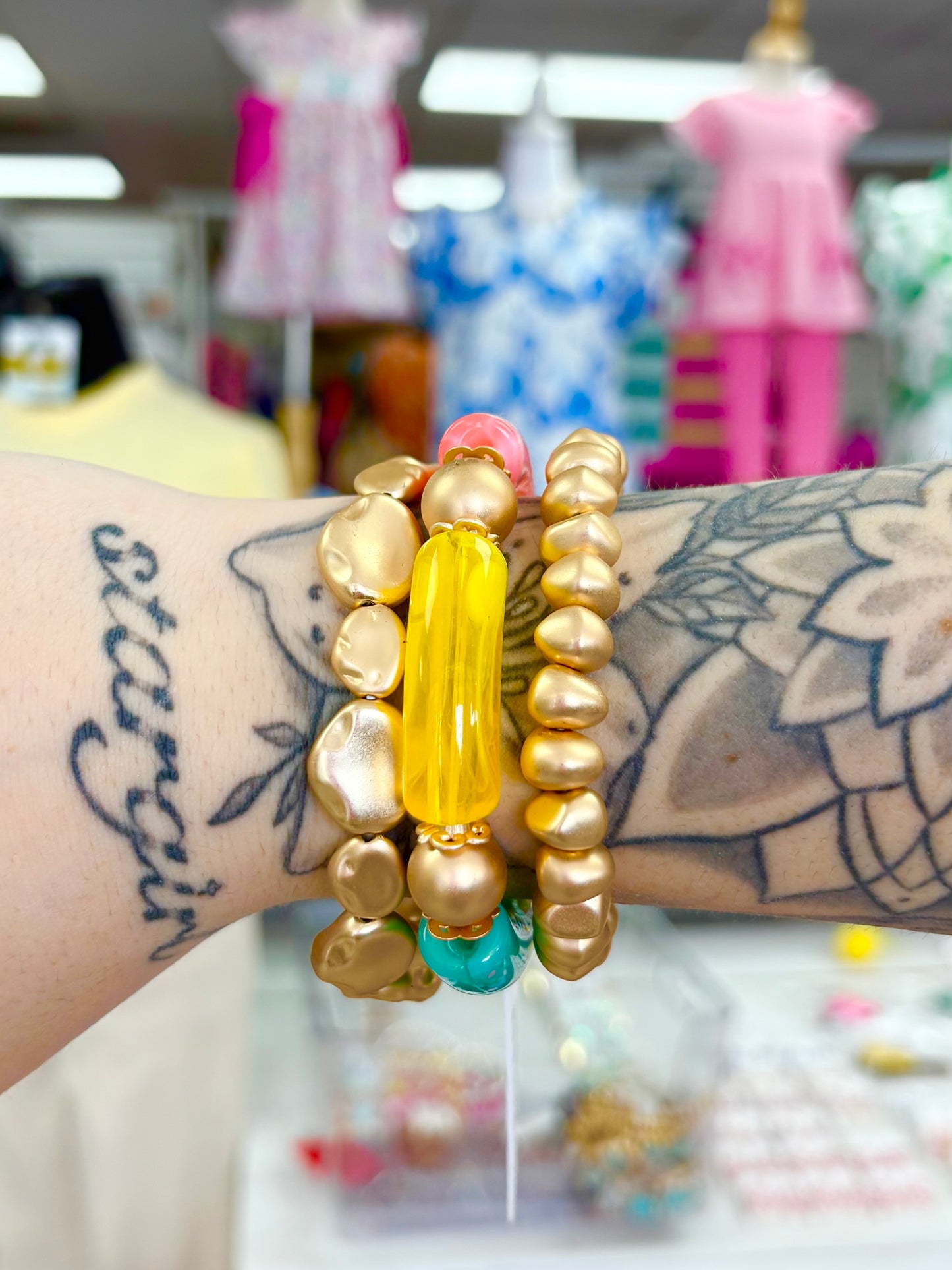 KK Matte Gold Nugget Color Block Bracelet Set