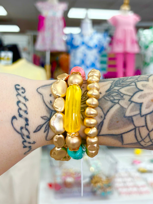 KK Matte Gold Nugget Color Block Bracelet Set