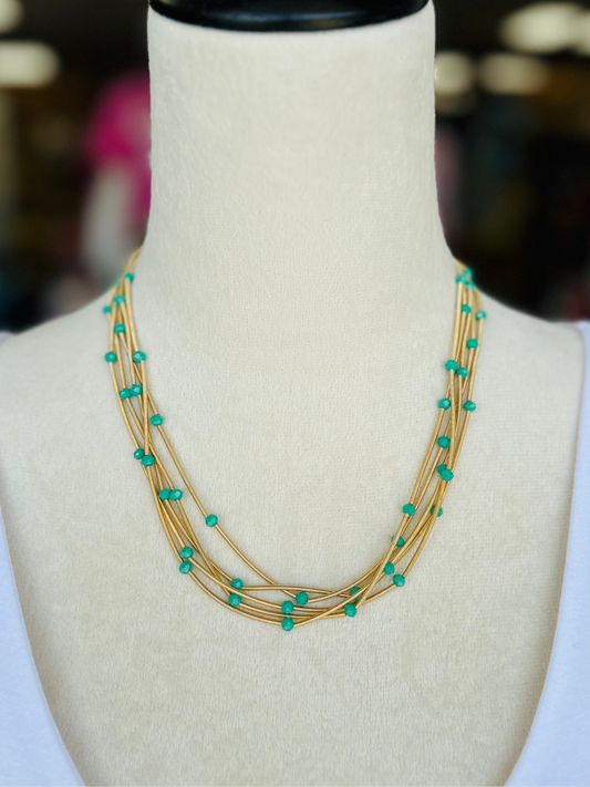 KK Metallic Coils and Turquoise Beaded Necklace