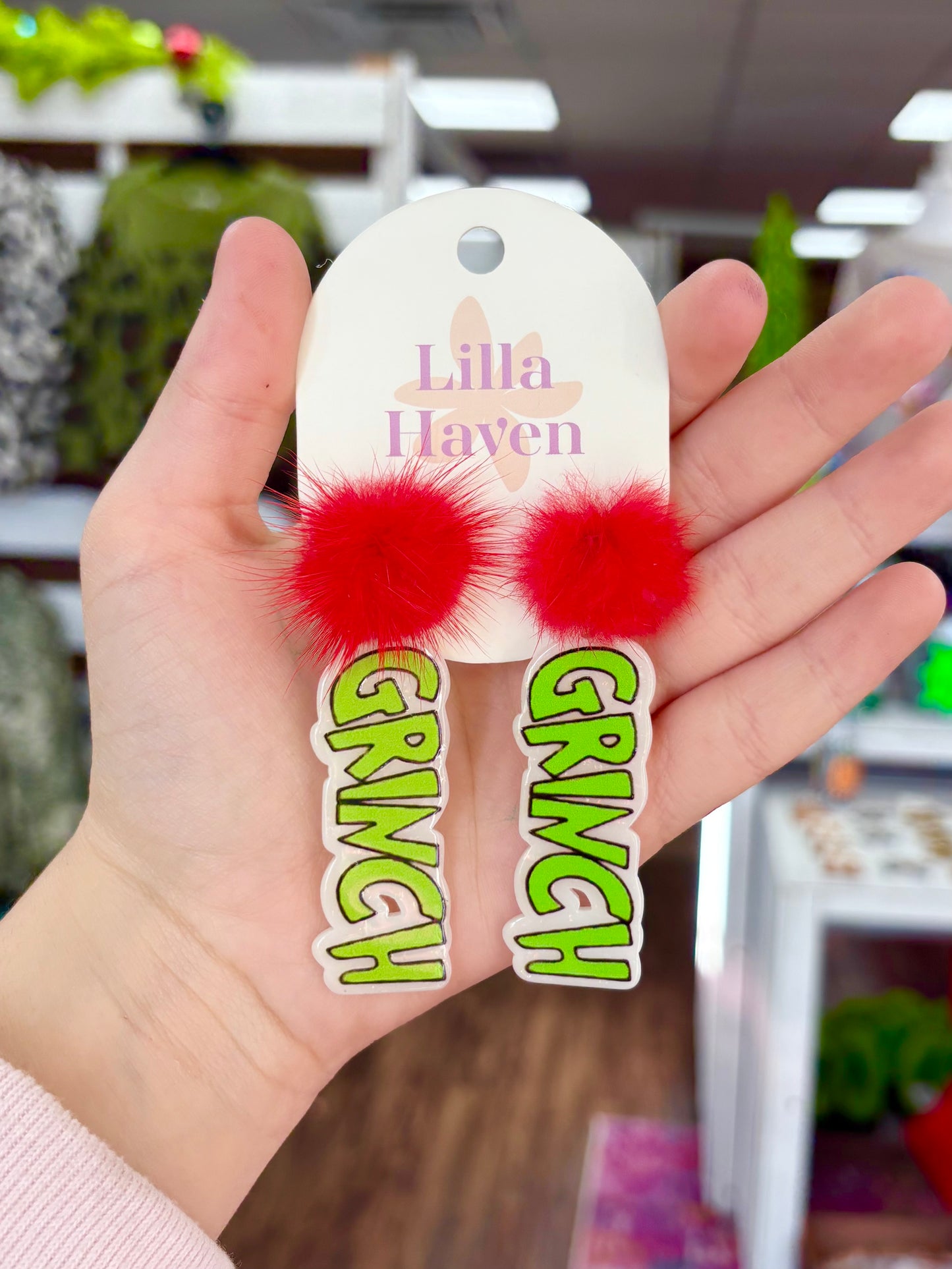 KK Red Gr*nch Pom Pom Earrings