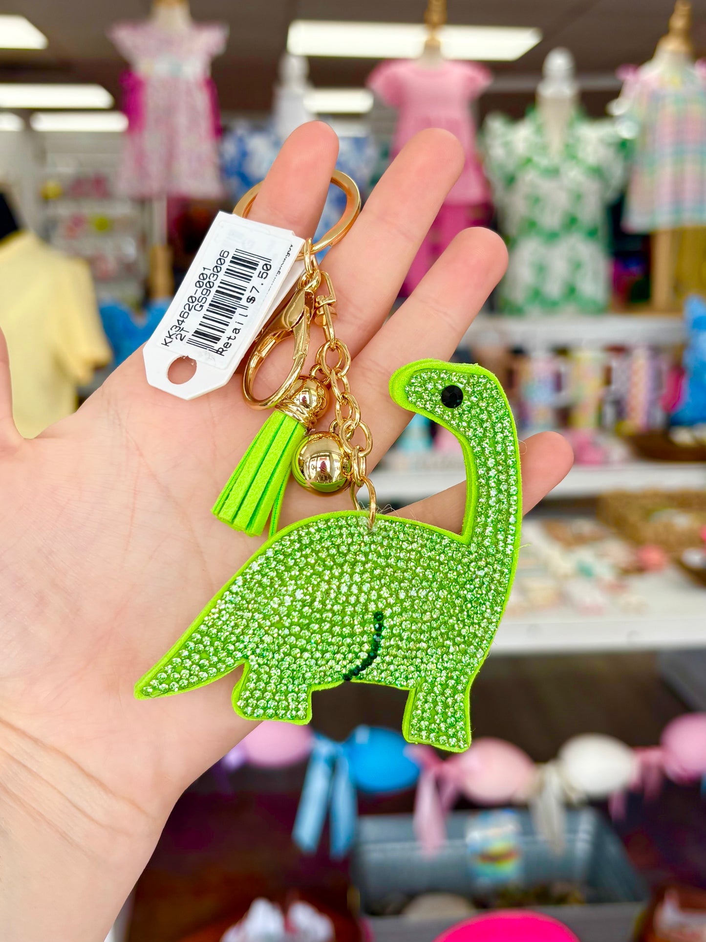 Rhinestone Dino Keychain