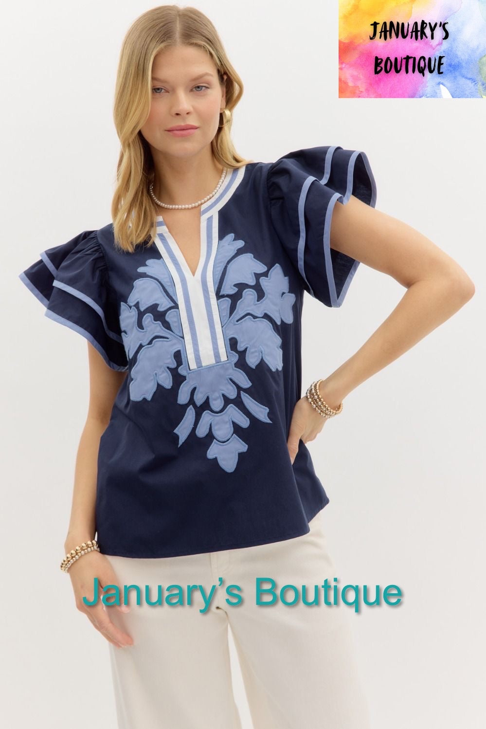 Women’s Entro Navy Embroidered Top