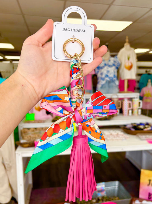 KK Multicolor Pattern Scarf Tassel Charm