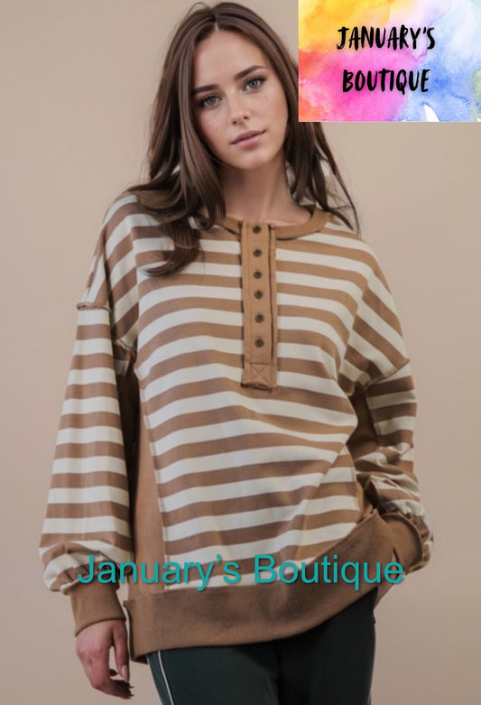 Women’s Oversized Taupe Striped Top