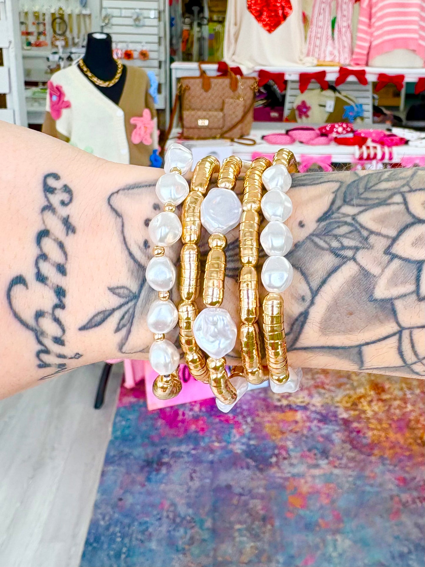 KK Gold & Pearl Bracelet Set