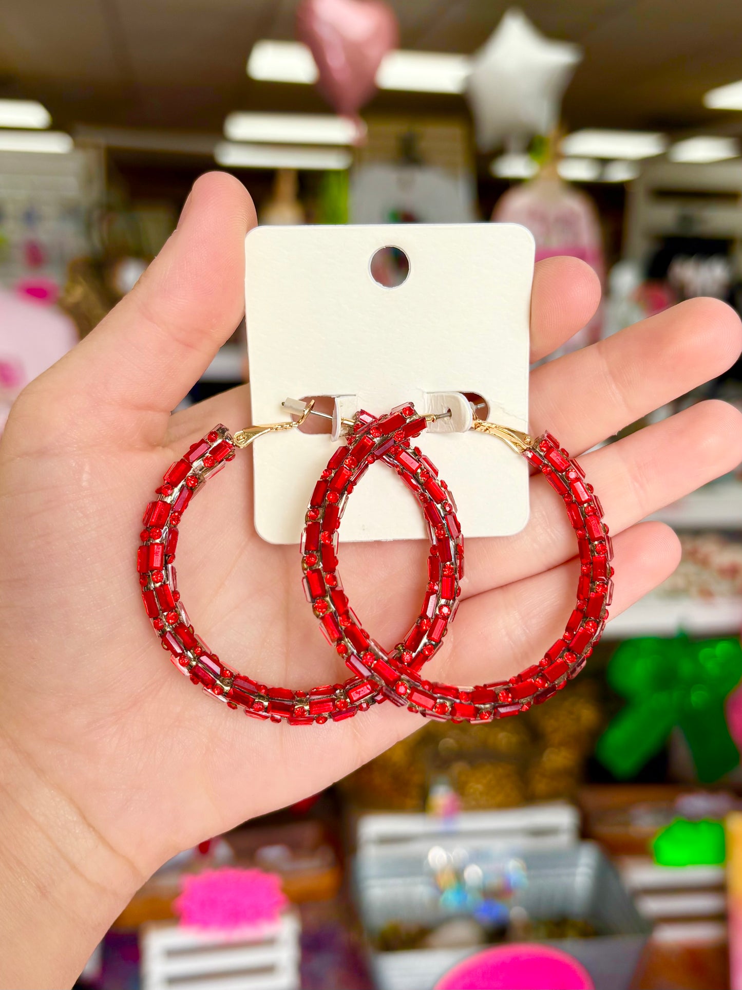 Red Rhinestone Hoops