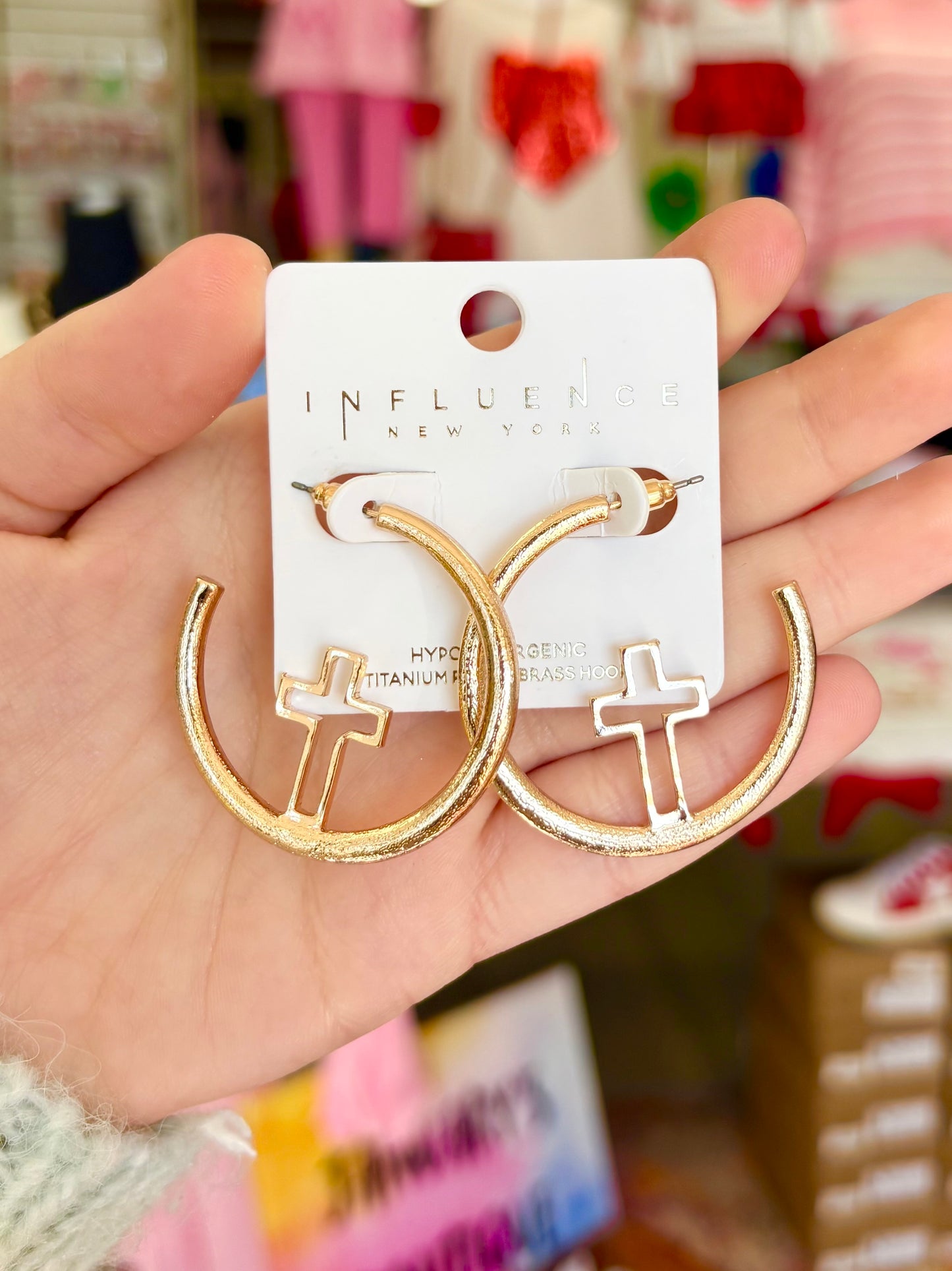 Matte Gold Cross Outline Hoops