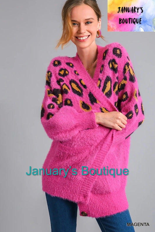 Magenta Leopard Cardigan