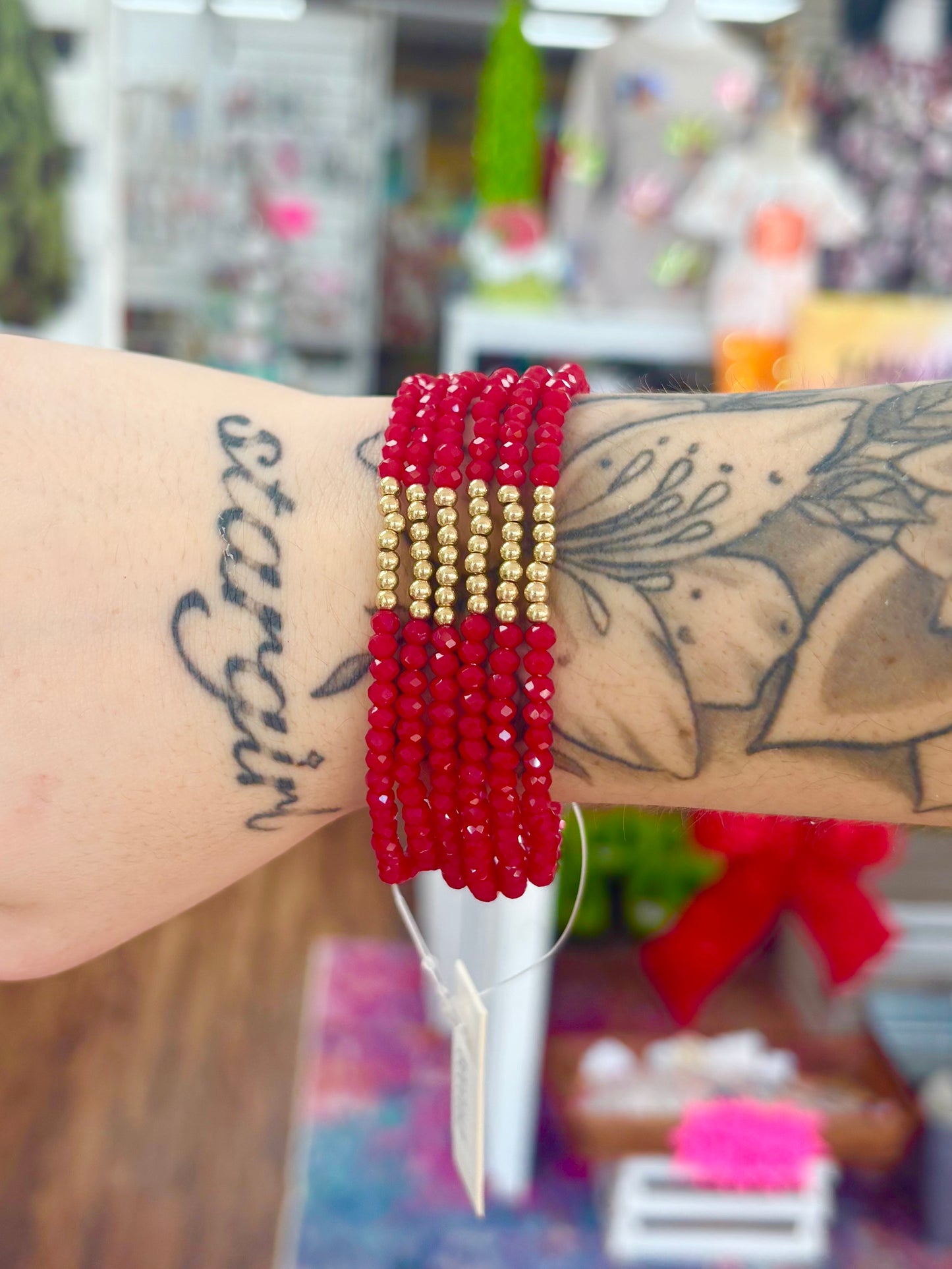 KK Red W/Gold Beaded Bracelets