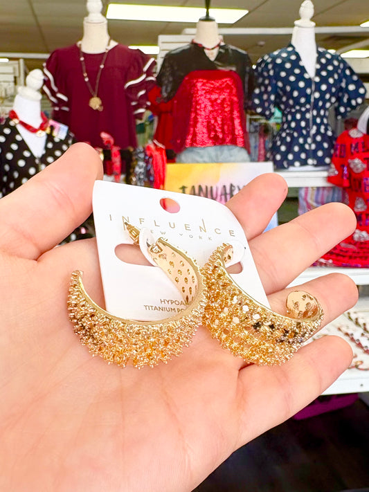 Gold Wide Textured Hoops