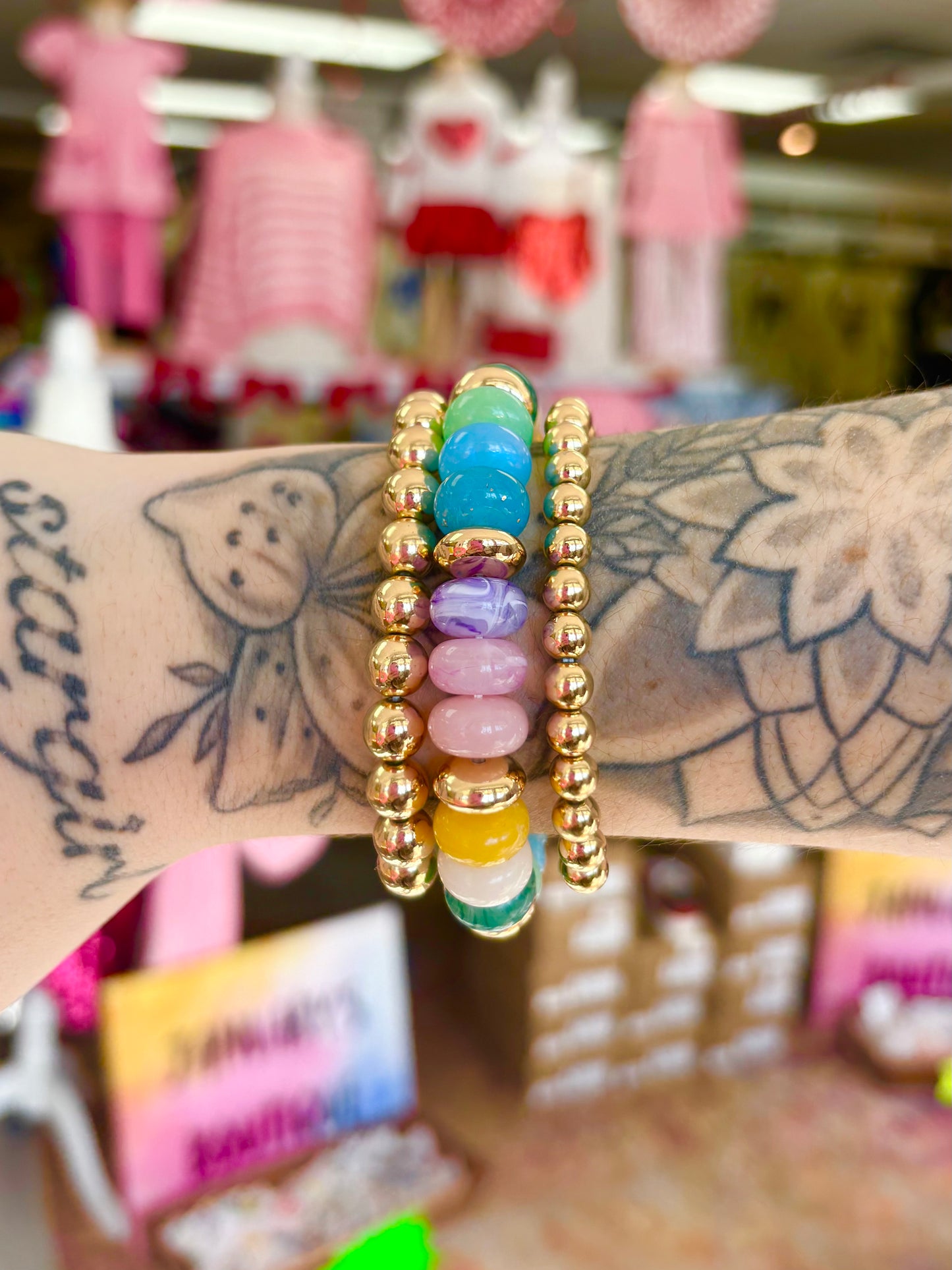 KK 3 Row Gold & Multi Bead Bracelet