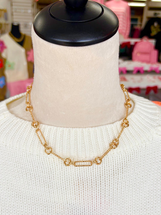 KK Gold Double Textured Paperclip Necklace