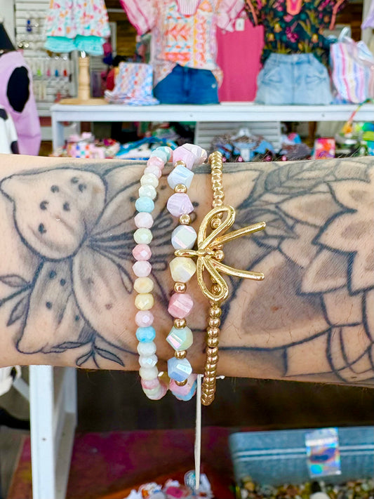 KK Gold/Multi Ribbon Bow Bracelet Set