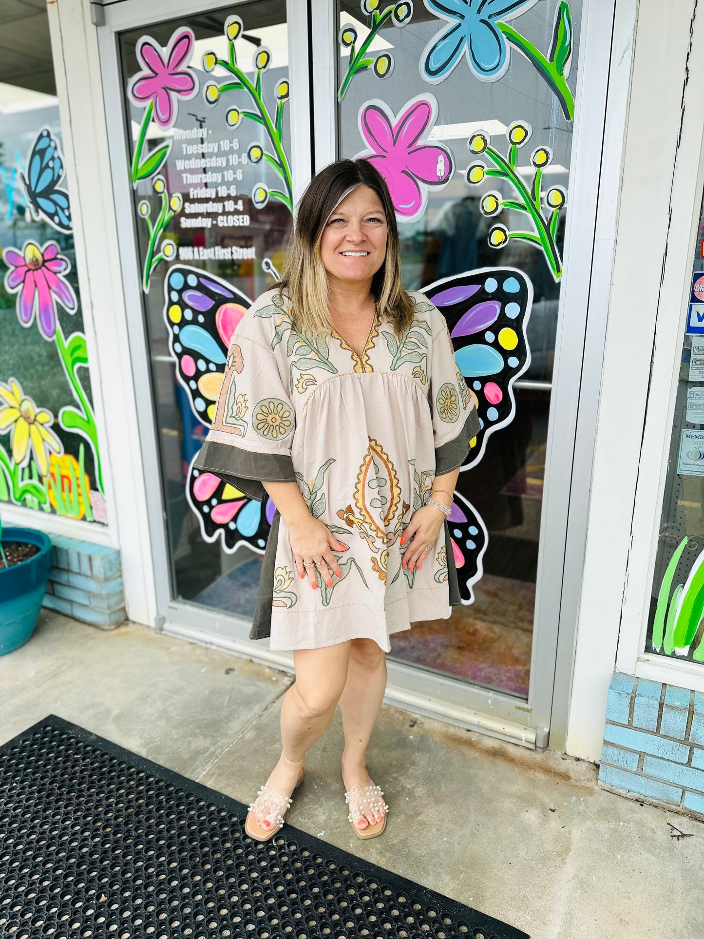 Women’s Apricot & Sage Embroidered Dress