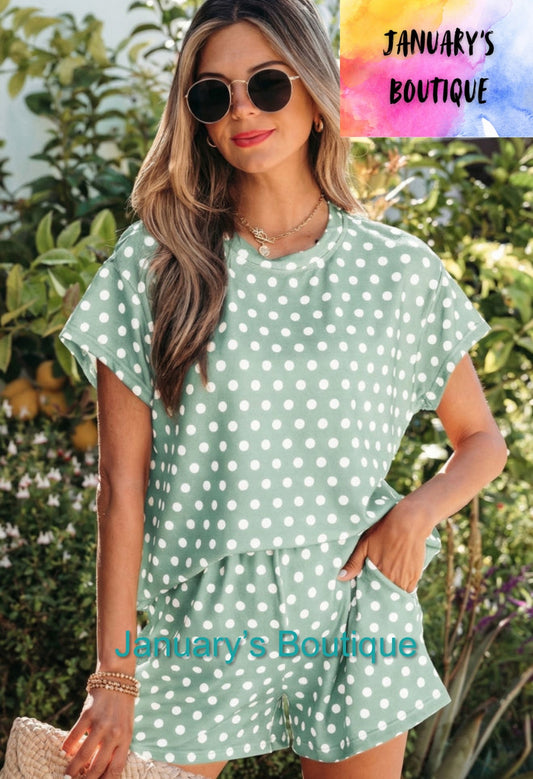 Women’s Green Polka Dot Shorts Set
