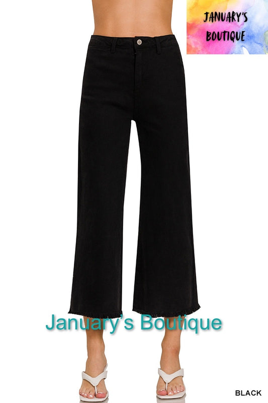 Women’s Black Acid Washed Frayed Hem Pants