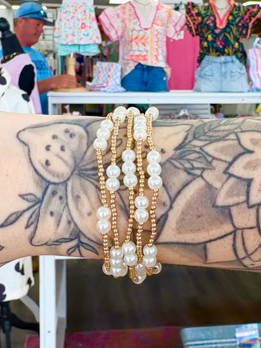 KK Dainty Beaded Pearl Bracelet Set