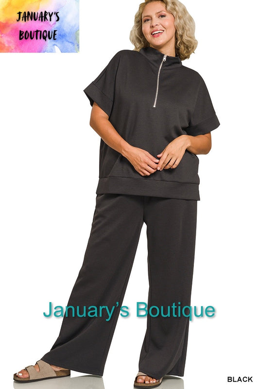 Women’s Plus Black Scuba Pants Set