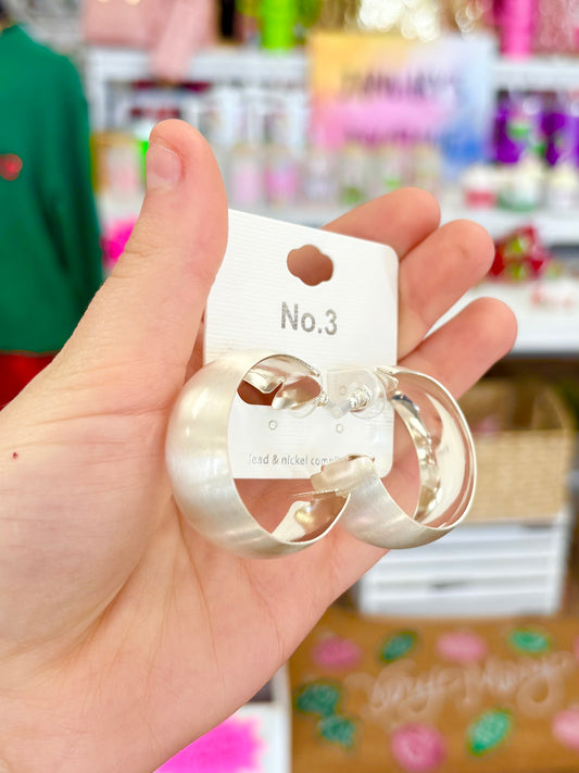 Matte Silver Wide Hoops