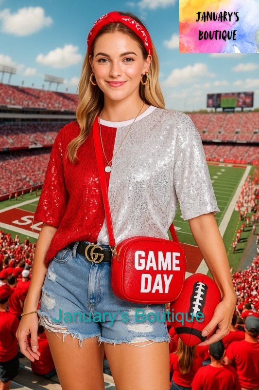 Women’s Red & White Sequin Top