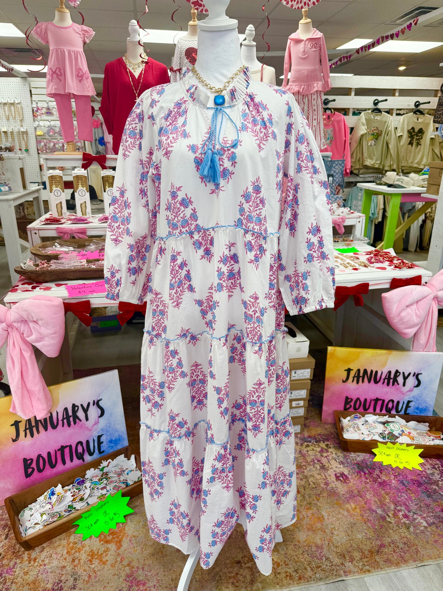 Pink & Blue Floral Long Dress