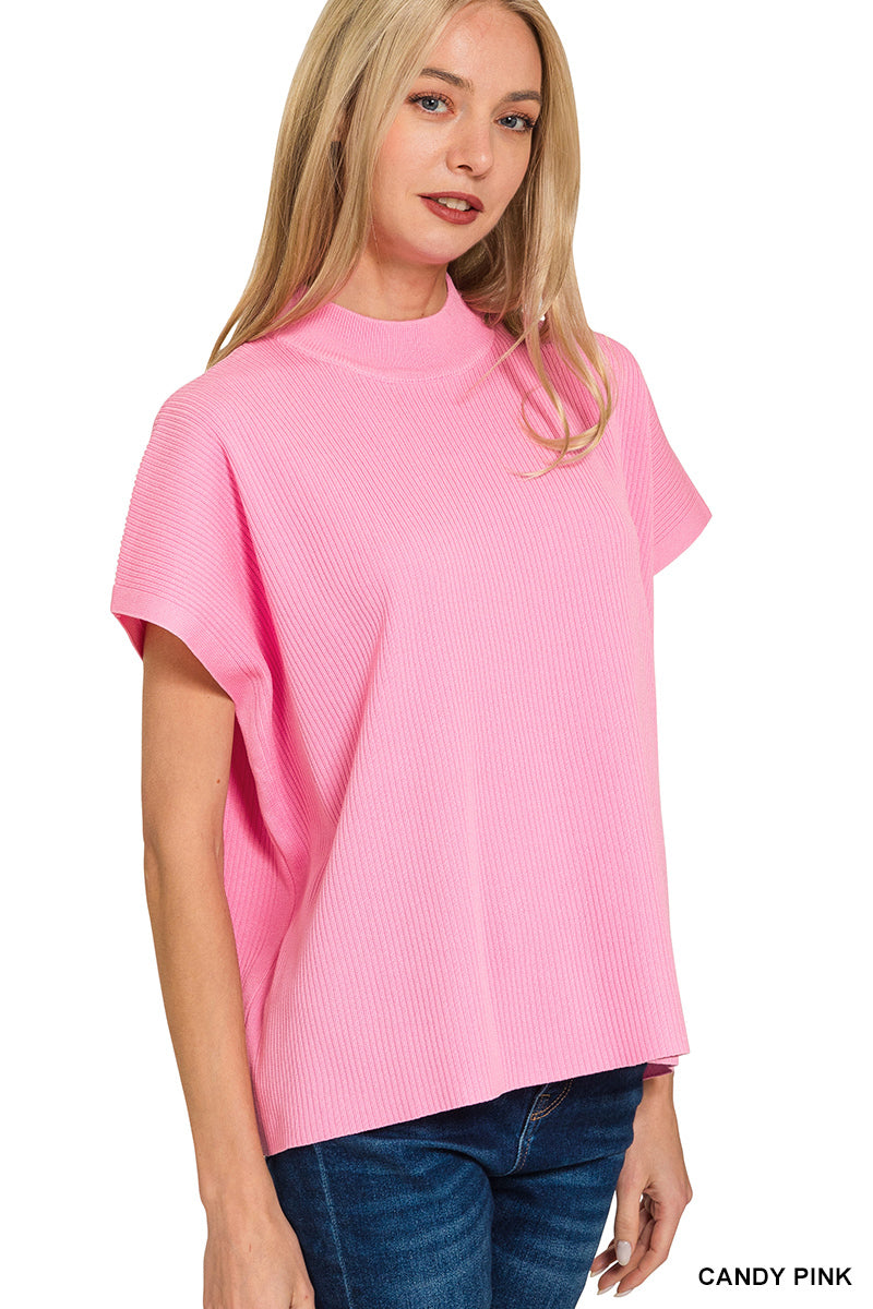 Women’s Candy Pink Viscose Mock Neck Sweater