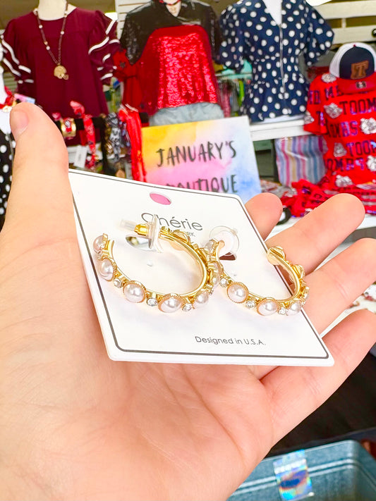 Gold Pearl/Rhinestone Hoops
