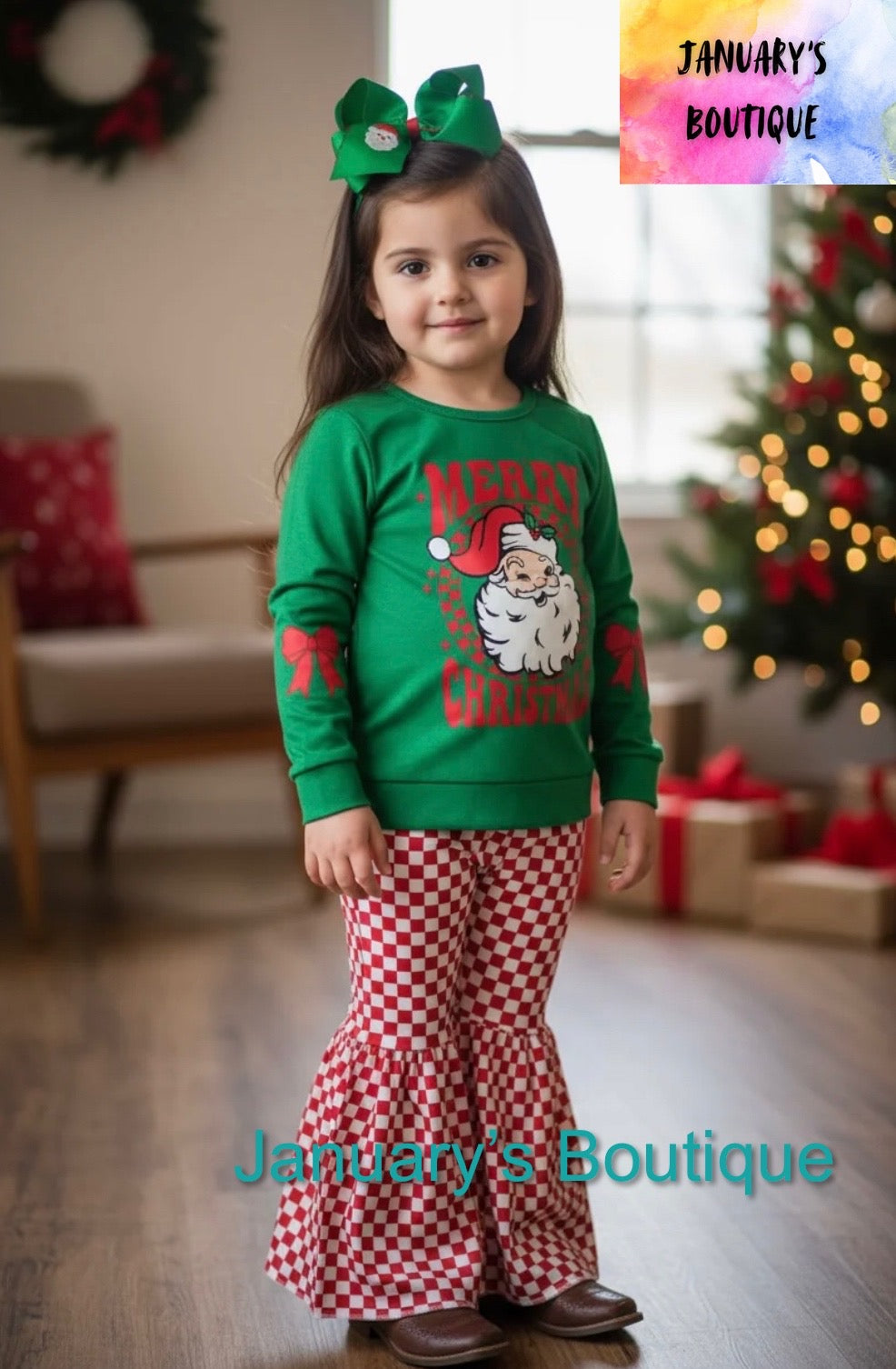 Girl’s Santa Checkered Set