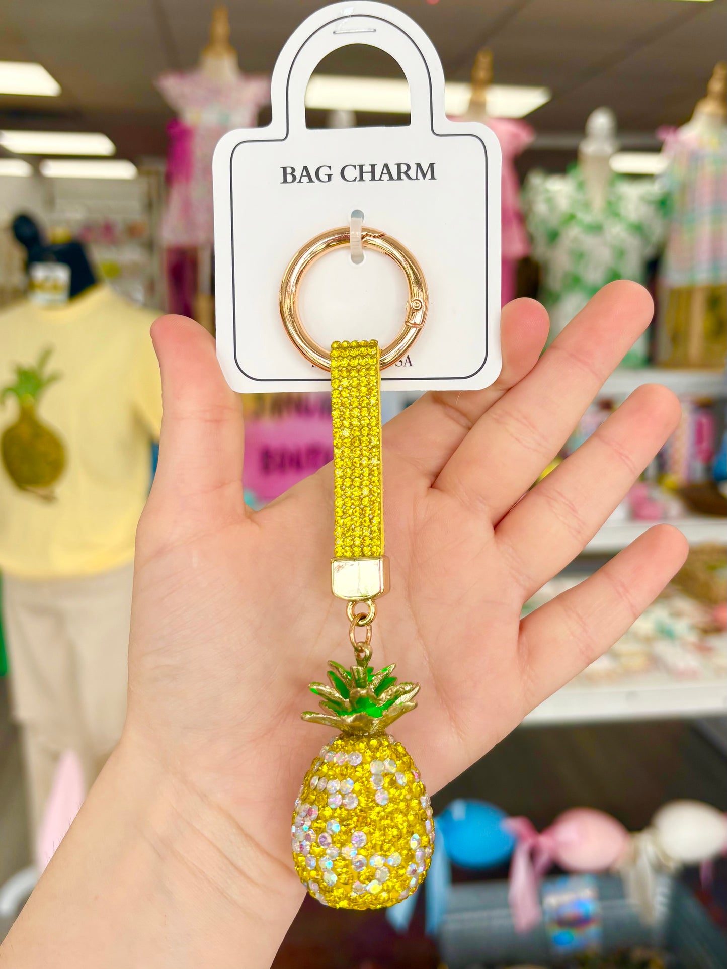 Rhinestone Pineapple Keychain