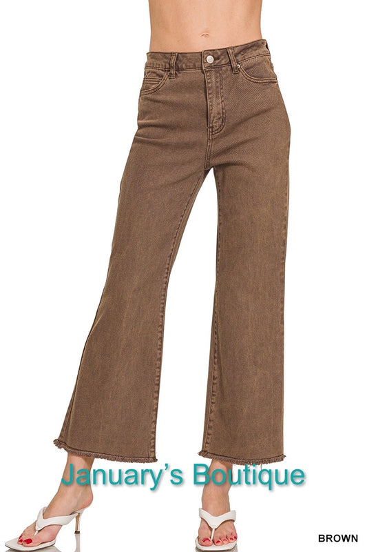 Women’s Brown Acid Washed High Waist Frayed Bootcut Pants