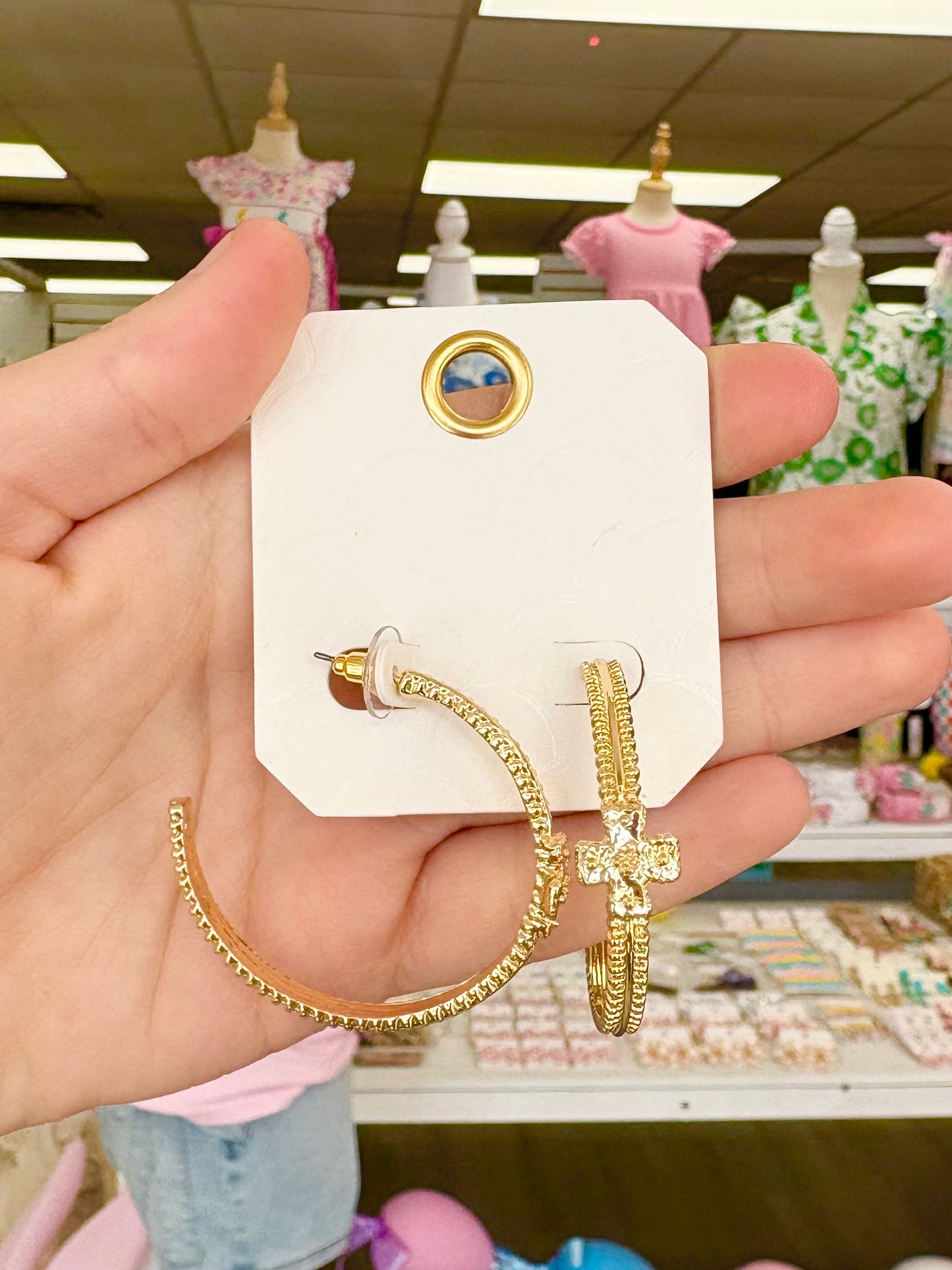 Textured Matte Gold Cross Earrings