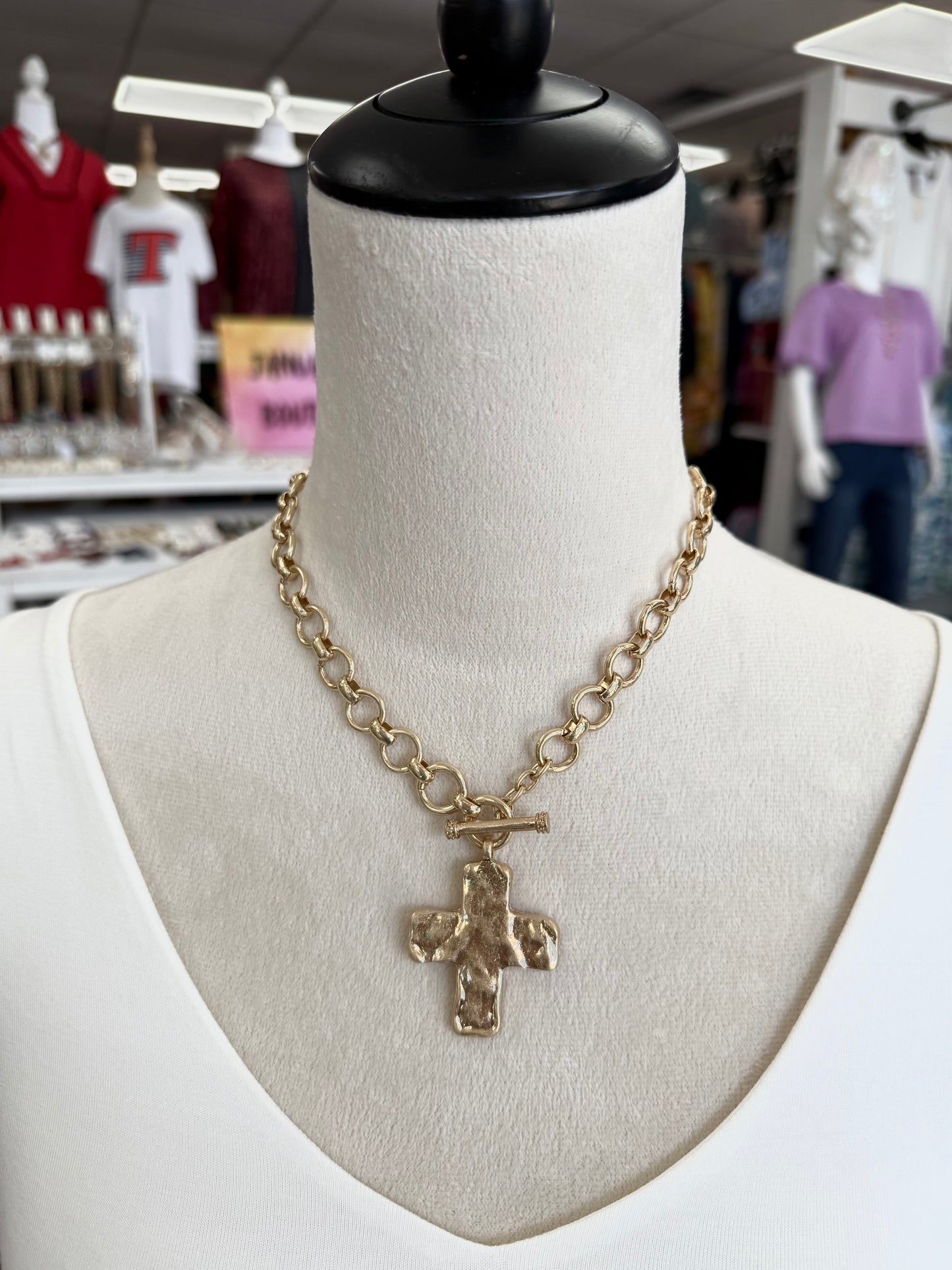 Gold Cross Toggle Chain Necklace