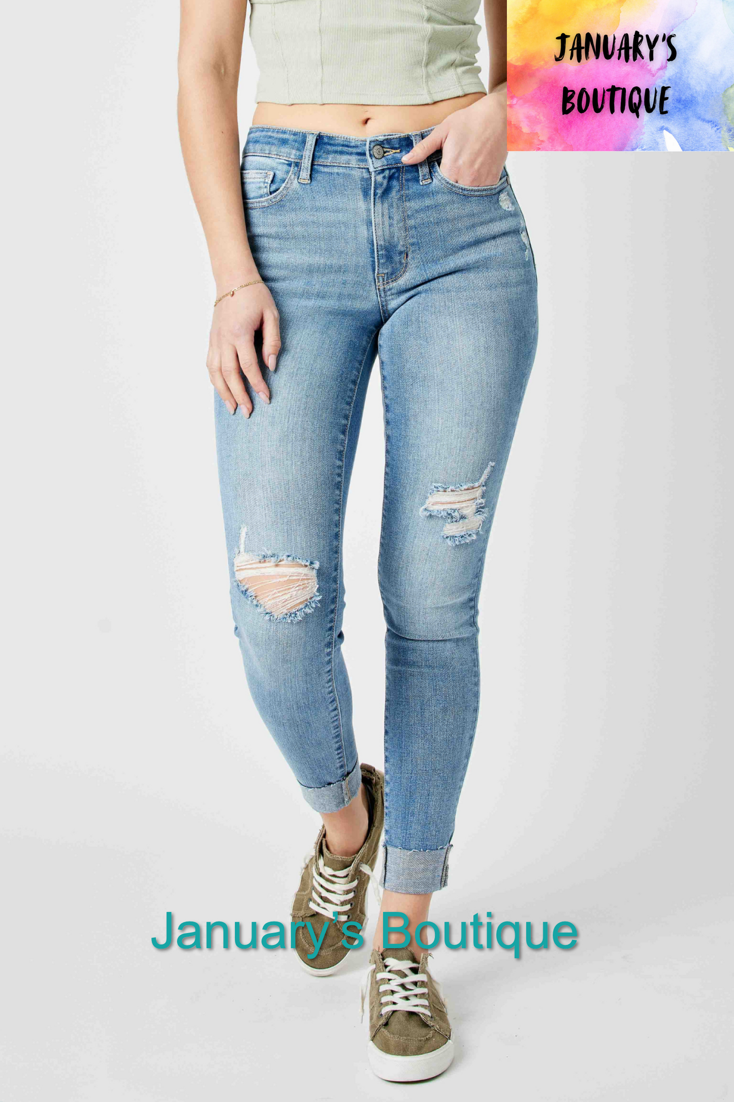 Women’s Plus Judy Blue Distressed & Cuffed Jeans